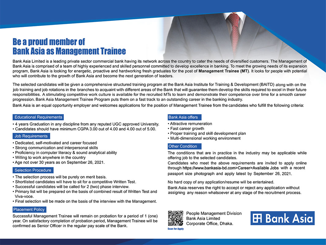 Bank Asia Job Circular & Career 2021 (Apply Today)